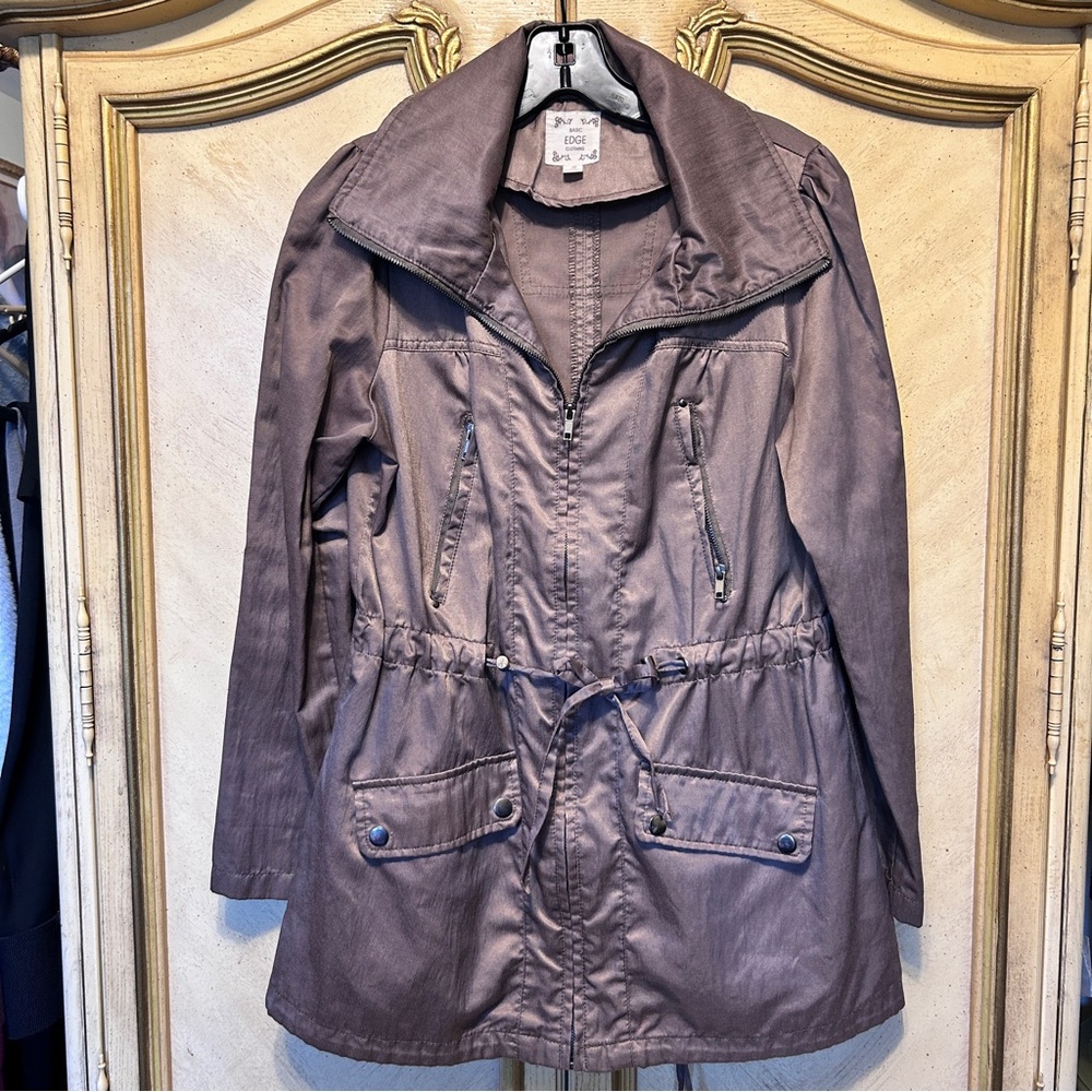 Basic Edge Clothing Brown Mid Length Tab Sleeve Utility Style Jacket